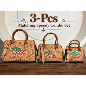 ชุดกระเป๋าเดินทางหนังวัวแท้ลายตารางเชอร์รี่ 3 ชิ้น สำหรับผู้หญิง รุ่น Speedy Duffle Bag Set - Product Image 1