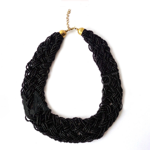 Elegant Handwoven Black Beaded <b>Statement</b> <b>Necklace</b> Luxury Bohemian Choker Fashion Jewelry for Women Gift Party Wear - Product Image 1