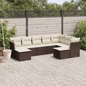 Ensemble de canapés de jardin en rotin PE marron et blanc crème, acier thermolaqué - Product Image 1