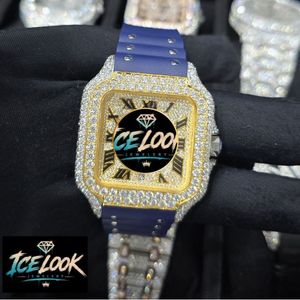 นาฬิกาข้อมือผู้ชาย ICE LOOK รุ่นหรูหรา ทรงสี่เหลี่ยม ตัวเรือนทอง ประดับเพชร สายสแตนเลสและสายซิลิโคนสีน้ำเงิน ระบบอนาล็อก ควอตซ์ แสดงวันที่ ขนาด 40 มม. - Product Image 1