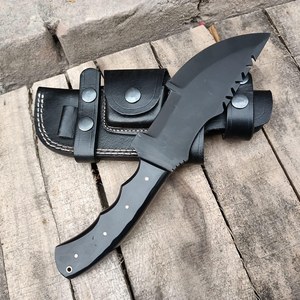 Cuchillo de Camping de Hoja Fija con Punta de Clip, Acero con Alto Contenido de Carbono, Borde Dentado, Mango de Madera, Funda de Cuero, Herramienta de Supervivencia al Aire Libre, OEM - Product Image 2