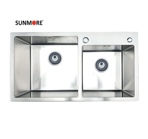 PN 8045 haut standard SUS 304 Évier de cuisine fait main à montage sur le dessus en acier inoxydable à double cuve de l'usine du Viet Nam - Product Image 3