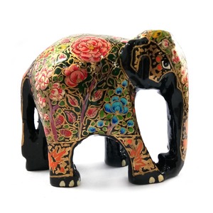 Wooden Elephant <b>Statue</b> With <b>Gold</b> Inlay Decor Indian Traditional Style Brown Color Decorative Figurine - Product Image 4