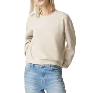 <b>Women's</b> Crew Neck Solid <b>Beige</b> Knitted Sweatshirt Regular Fit Full Sleeve Breathable Cotton Autumn Wear - Product Image 1