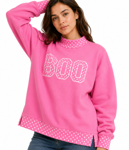 Custom Logo Women's Mock Neck Oversized Sweatshirt Polka Dot <b>Patchwork</b> Letter Applique Embroidery Winter Fleece Pullover <b>Top</b> - Product Image 5