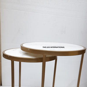 Ensemble de 2 tables basses plaquées or, en acier inoxydable et marbre, design luxueux, créatif, nordique, moderne, avec caractéristiques durables - Product Image 6