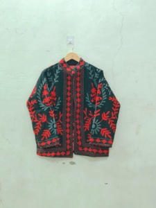Hand Embroidered Women's <b>Jacket</b> <b>Mandarin</b> <b>Collar</b> Floral Pattern Full Sleeve Autumn Style 100% Cotton Woven Fabric - Product Image 6