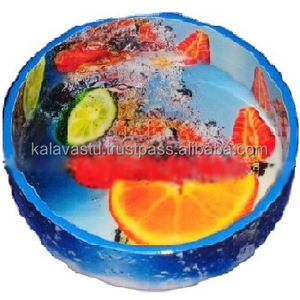 Plateau rond en bois imprimé fait main avec finition céramique brillante - Décoration intérieure indienne, cadeau original - Product Image 1