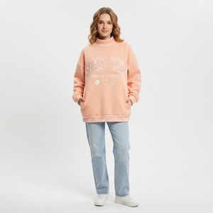 Sweat-shirt imprimé à col montant ample et décontracté pour femme, en molleton, coupe ample, style streetwear - Product Image 6
