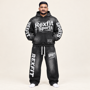 Black Washed Graphic Pullover with Loose Pants Custom Unisex Tracksuit Streetwear Mens Set with Screen Print Casual Wear - Product Image 2