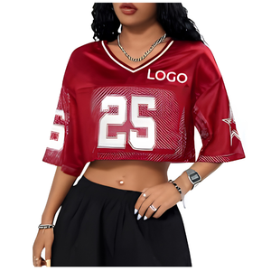 Camiseta de fútbol corta para mujer, hombre y jóvenes, personalizada, al por mayor, barata, lisa, de malla, poliéster, algodón, cuello en V, cuello redondo, OE - Product Image 1