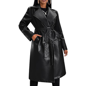 Best Quality Casual Design <b>Women</b> Leather <b>Coat</b> Long Style with <b>Belt</b> Available in Custom Size Regular Fit <b>Women</b> Leather Long <b>Coats</b> - Product Image 3