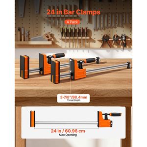 Serres à barre pour le travail du bois, lot de 4, ouverture de 24 pouces, serres à F, capacité de charge de 1500 lb, pince/écarteur, 2 modes, patins en caoutchouc souple, ergonomiques - Product Image 2
