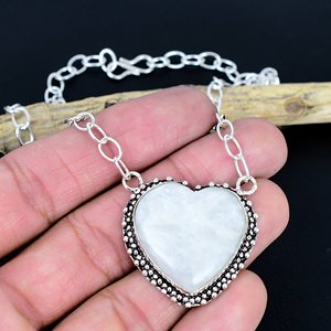 Rainbow <b>Moonstone</b> Gemstone Heart Shape Chain <b>Pendant</b>: 925 Sterling Silver Handmade Designer Jewelry Necklace - Product Image 2
