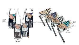Western Hand Tooled Cow Leather Fringe Crossbody Bag with Turquoise Diamond & Matching Wallet Set Handcrafted Boho Style Purse - Product Image 2