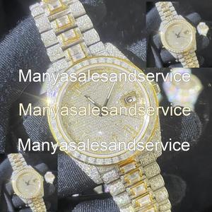 Montre pour homme de luxe en acier inoxydable et verre serti de diamants Moissanite, cadran rond, style hip-hop, résistance à l'eau 10 bars - Product Image 2