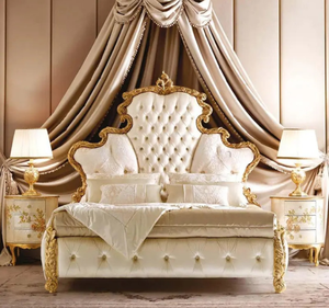 Ensemble de chambre à coucher de luxe en acajou classique de style royal européen, sculpté à la main, avec revêtement de qualité supérieure, pour hôtel ou maison - Product Image 1