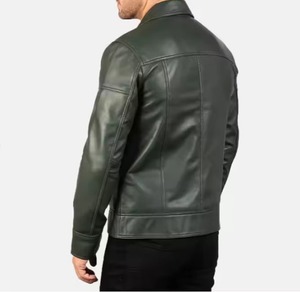 Blouson moto homme en cuir véritable, col montant, fermeture éclair, couleur unie, coupe ajustée, pour l'hiver, logo frontal, fin - Product Image 1