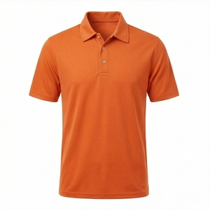 Men's <b>Orange</b> Short Sleeve <b>Polo</b> Shirt Solid Color Casual Regular Fit Woven Fabric Button Design - Product Image 1