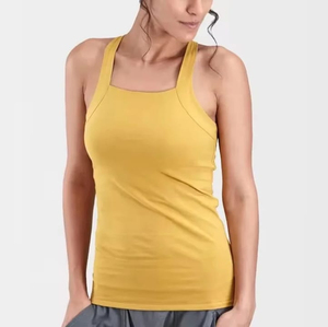 Women's Custom Embroidered Logo Gym Crop Tank <b>Top</b> Breathable Eco-Friendly Cotton Knitted Ribbed Summer Solid Button Tassel - Product Image 1