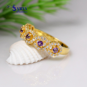 Amethyst Gold Plated Ring 925 Sterling Silver <b>Purple</b> Gemstone Ring with Cubic Zirconia Halo Accents Elegant Vintage Jewelry - Product Image 5