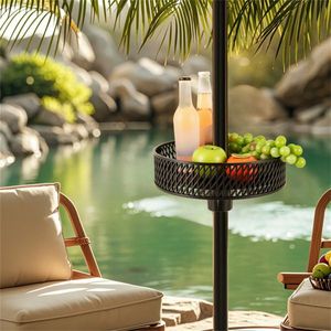 Ombrellone da Patio Regolabile con Vassoio Portabevande - Arredamento da Esterno e Basi - Product Image 2