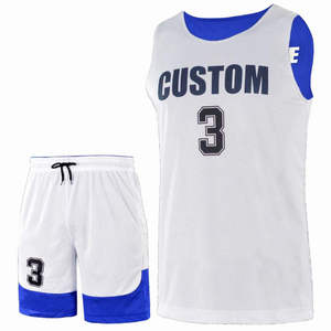 Ensemble de maillots de basket-ball personnalisés pour hommes grandes tailles, blanc et bleu, en mesh, fabrication professionnelle, séchage rapide, respirant, sport - Product Image 4