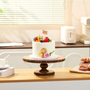 Support à gâteau en bois avec bord perlé, plateau rond sur pied haut pour présentation de desserts, plateau à gâteau personnalisé, fournitures de vaisselle en gros - Product Image 6