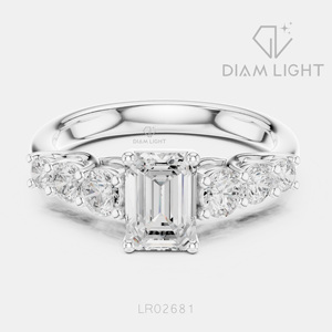 Bague de fiançailles en or blanc 14 carats avec diamant de laboratoire de 1,005 carats, taille émeraude, pierres latérales, bague de mariée, certifiée IGI, bijoux fins pour femmes - Product Image 1