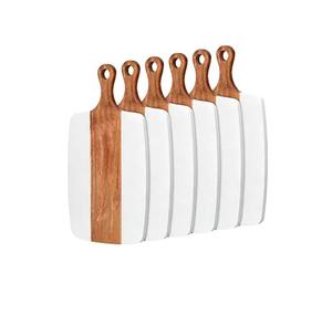 Tabla de cortar de mármol blanca con cuchillo, bandeja de servir de piedra con asa para cocina, tabla para cortar queso y frutas - Product Image 4
