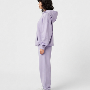 Ensemble survêtement molletonné décontracté pour femme, couleur lavande, avec logo flamme imprimé, coupe ample, sweat à capuche et pantalon de survêtement long, 2 pièces - Product Image 5