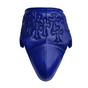 Ensemble de protection de boxe en cuir de vachette bleu : Gants, protège-tête et protège-guêtres 16 oz – Équipement d'entraînement personnalisé pour la boxe et le sparring - Product Image 3