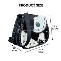 Tas Selempang Kulit Sapi Asli Vintage Baru dengan Hiasan Stud, Gaya Turquoise Concho, Kapasitas Besar untuk Wanita