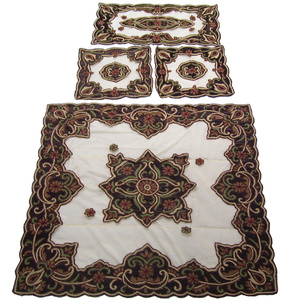 Net Cashmere Embroidery <b>Table</b> <b>Cover</b> 4 PCS Set 100x100cm Durable Elegant Handmade Luxury <b>Table</b> <b>Cover</b> for <b>Dining</b> Weddings Decor - Product Image 5