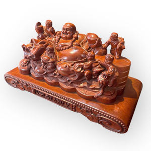La estatua del Buda Maitreya de las Cinco Bendiciones está tallada en un solo bloque de madera de Huong. - Product Image 2