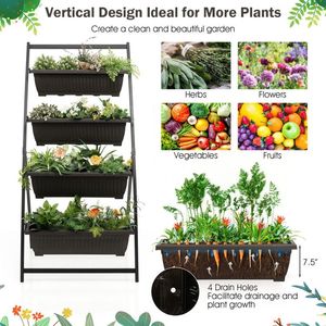 Jardinera Vertical de 4 Niveles con 4 Contenedores y Orificios de Drenaje, Macetas y Jardineras - Product Image 5