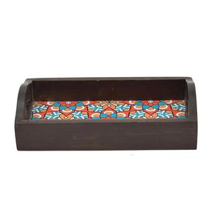 Bandeja de madera hecha a mano de gran venta con estampado floral ornamentado, plato decorativo rectangular al por mayor para pedidos a granel - Product Image 6