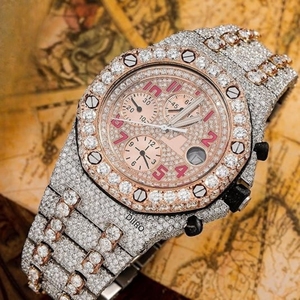 Iced Out Moissanite Chronograph Watch Stainless Steel <b>Round</b> Shape Diamond Wristwatch Analog Dial Men's for Party Wear - Product Image 3