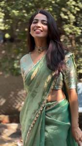 Sari Fendy Moderno con Blusa y Borde de Encaje para Mujer - Ideal para Bodas y Fiestas, Protección Solar, Secado Rápido - Product Image 2