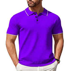 Polo en tricot à manches courtes pour homme, couleur unie, col boutonné, coupe classique, décontracté - Product Image 4