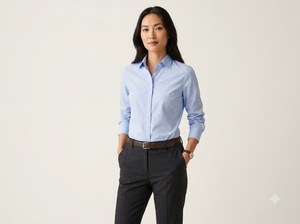 เสื้อเชิ้ตแขนยาวสีขาวสำหรับผู้ใหญ่ยูนิเซ็กซ์ ยี่ห้อเรดสตาร์ พร้อมกระเป๋าเสื้อที่อกและเข็มขัดสีน้ำตาล - Product Image 3