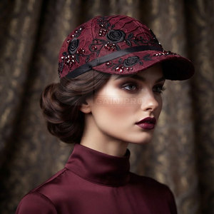 Casquette de baseball moderne pour femme avec dentelle, broderie détaillée, accents en strass et sangle arrière – Accessoire décontracté et élégant - Product Image 2