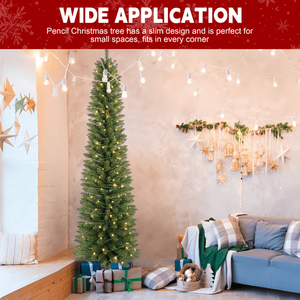 6ft Artificial Green Pencil Christmas <b>Tree</b> with 358 PVC Branch Tips 150L Warm White <b>LED</b> Foldable Base Indoor Holiday Decor - Product Image 6