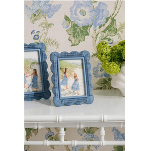 Aesthetic Coastal Blue <b>Picture</b> <b>Frame</b> for Home Decor Scalloped Woven Set of 2 Rattan Photo <b>Frame</b> - Product Image 5