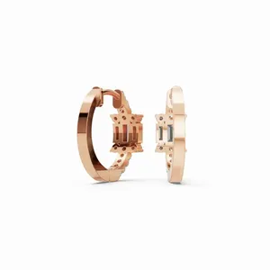 Pendientes de Aro con Diamantes Certificados por IGI en Corte Redondo y Baguette, Pendientes de Oro Rosa de 18K para Mujer - Product Image 2