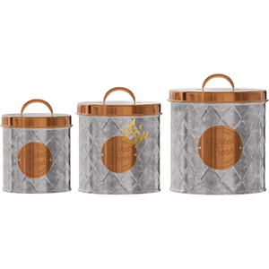 Juego de 3 Recipientes Metálicos Galvanizados para Cocina, Recipientes para Té, Azúcar y Café, Recipientes de Almacenamiento de Alimentos con Asa - Product Image 1