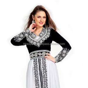 Increíble caftán combinado en blanco y negro con bordado de alta demanda en Oriente Medio - Product Image 1