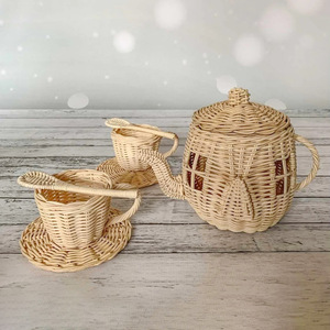 Children tea cup <b>set</b> wholesale price handmade rattan <b>teapot</b> toys best quality kids imaginative toy - Product Image 2