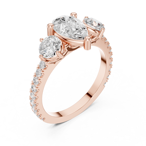 Bague de fiançailles en or rose avec trois diamants taille poire pour femme, bague pavée pour mariage, promesse ou anniversaire - Product Image 4