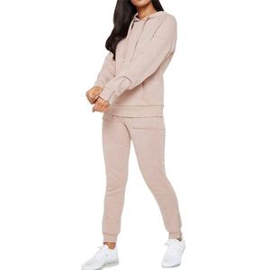 Ensemble de survêtement rose à capuche 100 % coton pour femme, manches longues, couleur unie, coupe décontractée, sweat-shirt et pantalon avec poches latérales - Product Image 1